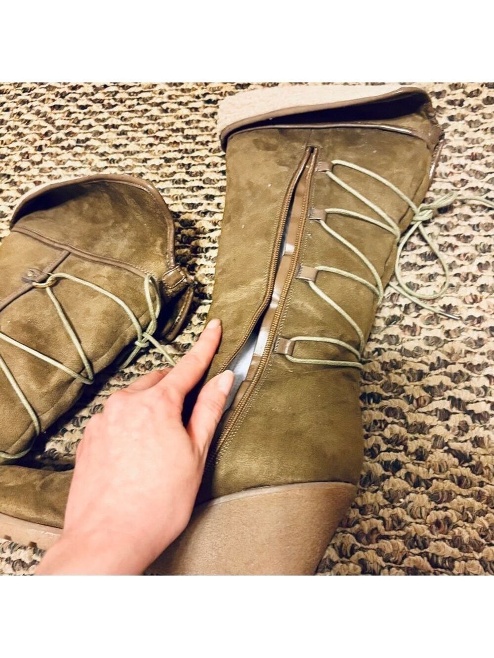 Light Brown Lace Up Zipper Wedge Boots - Picture 13 of 15